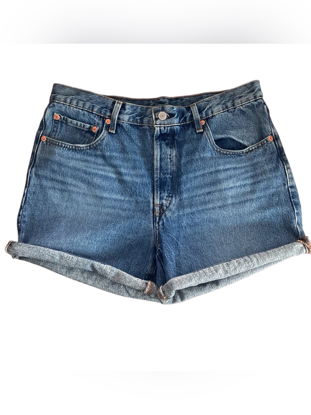Levi's 501 Premium 100% Cotton Rolled Cuff Women’s Button Fly Blue Denim Shorts
